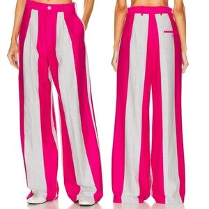HELSA Rugby Pant wide leg pleated trouser in bold Pink and Gray Stripes LARGE